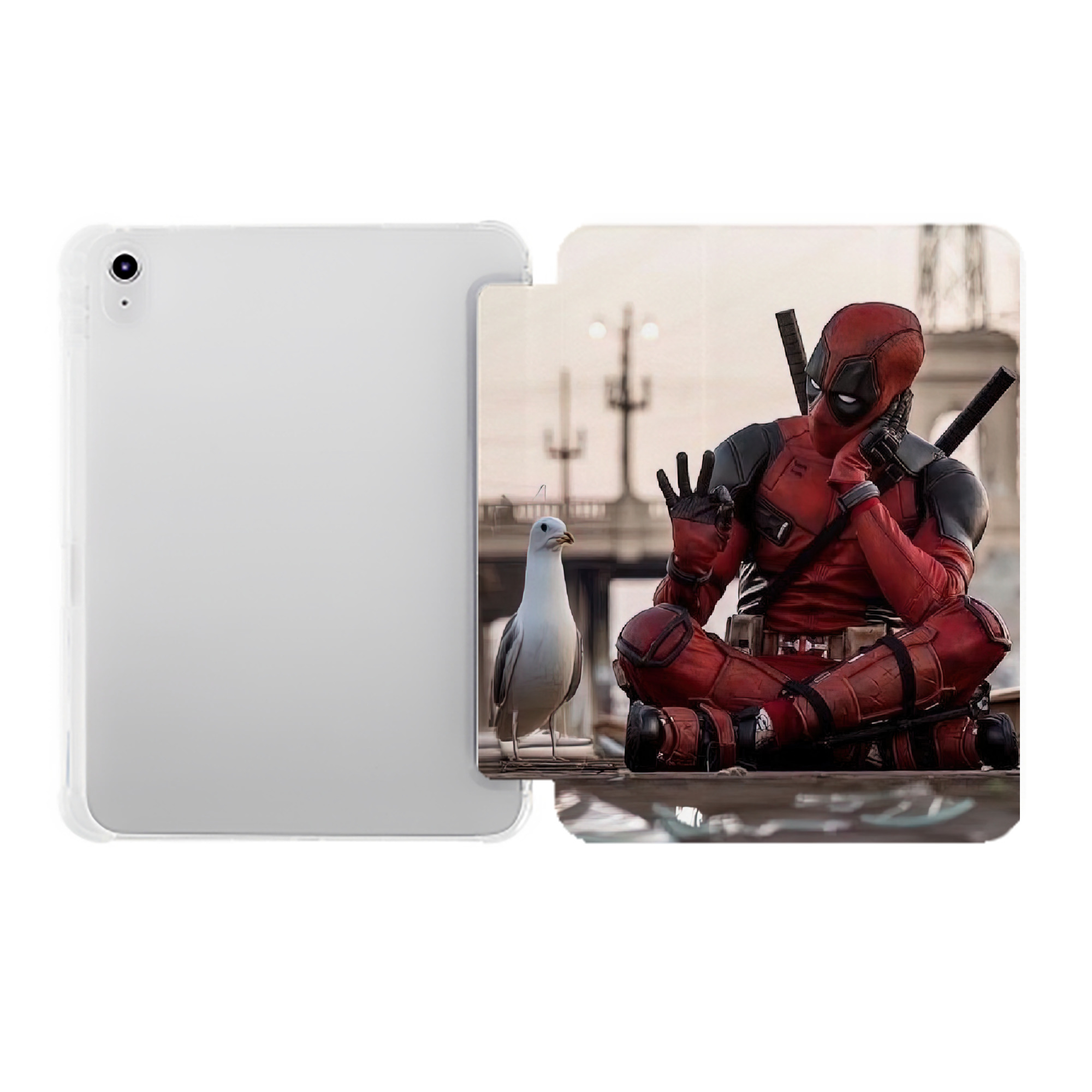 （画像用） Deadpool デッドプール IPad ケース ペン収納付き 三つ折りスタンド PUレザー×シリコン 対応機種9.5/10.5/10.9インチ